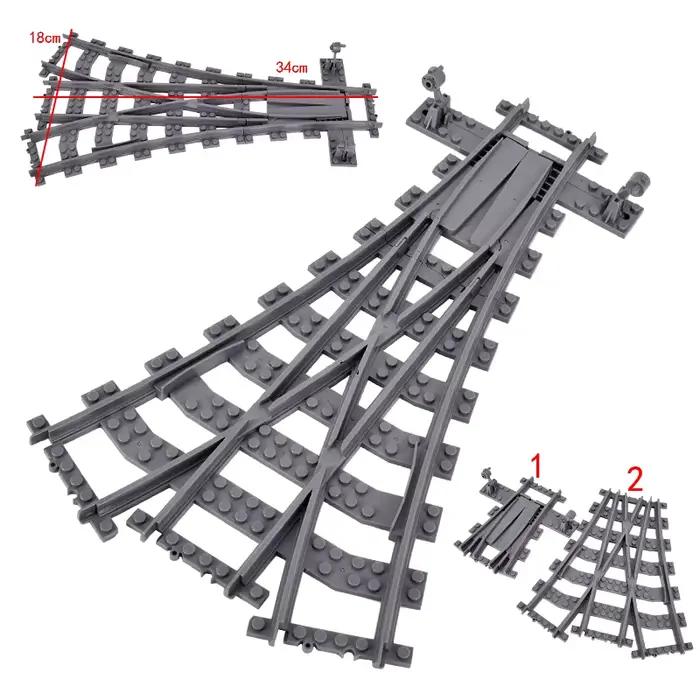 Trains urbains, Points gauche et droit, interrupteur Flexible, voies de croisement ferroviaire, Rails bifurcés, blocs de construction droits et incurvés, jouet en briques