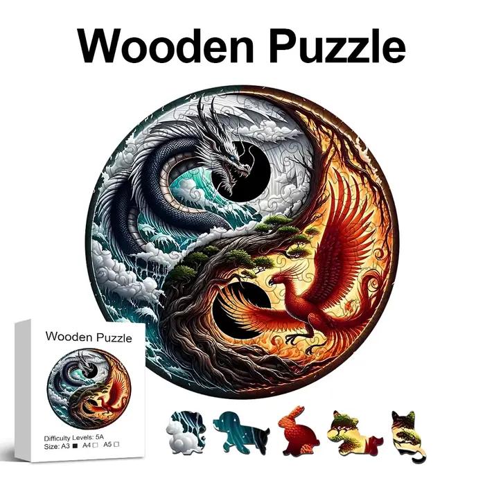 Puzzle en bois sur le thème du Dragon et du phénix