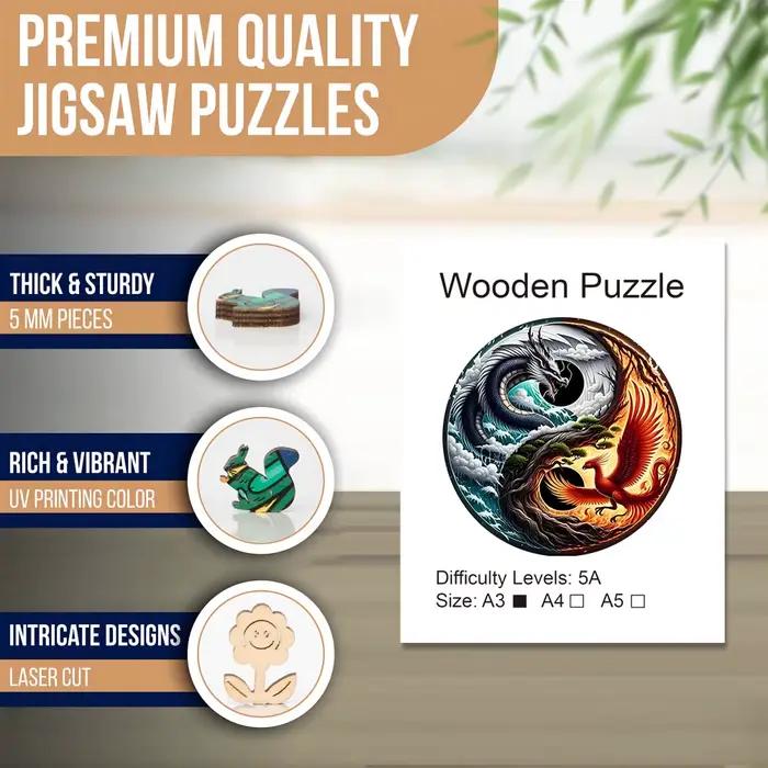 Puzzle en bois sur le thème du Dragon et du phénix