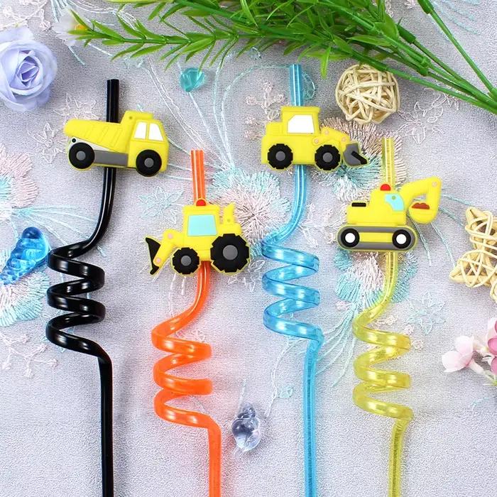 Ensemble de pailles à thème de véhicule de Construction 12 pièces