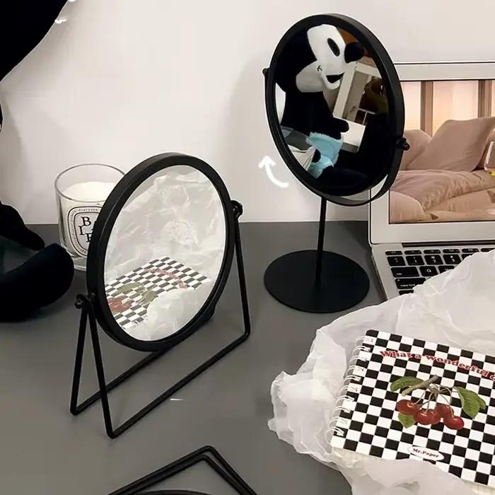 Miroir De maquillage noir mignon, petit miroir De maquillage esthétique Portable pour filles, chambre à coucher rose, décoration De la maison complète