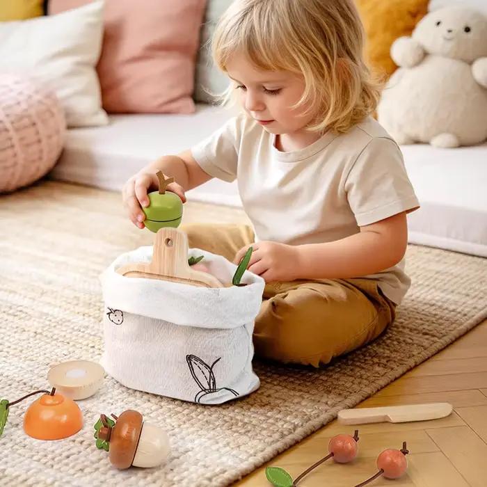 Ensemble de jeu de découpe de fruits en bois pour enfants - Jouets d'imitation de nourriture avec planche à découper et couteau, jeu de rôle éducatif en bois pour la cuisine occasions spéciales
