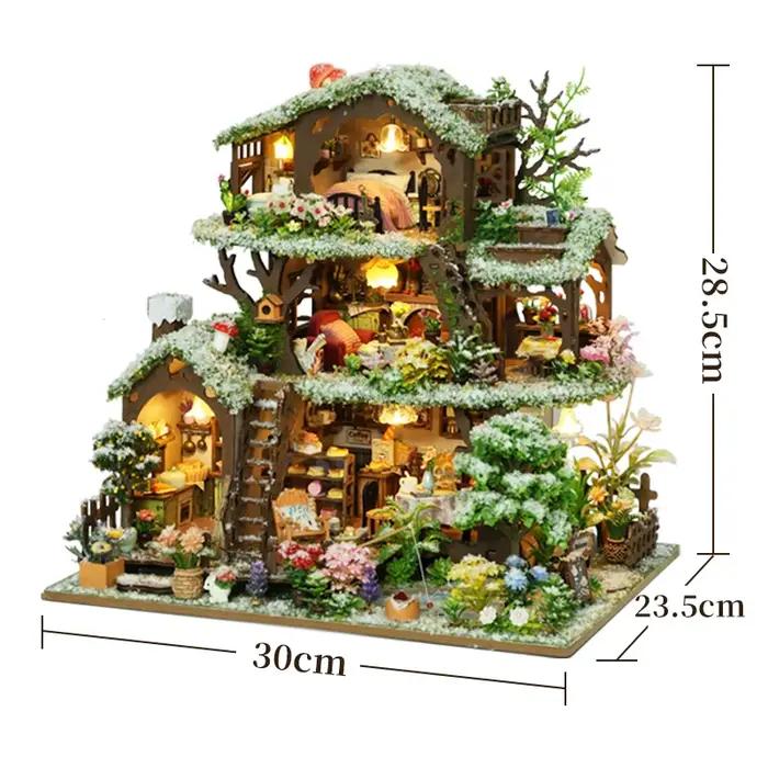 Kit de maison de poupée DIY en bois 3D, maisonnette de forêt hivernale faite à la main, décoration de maison miniature fantaisie, cadeau
