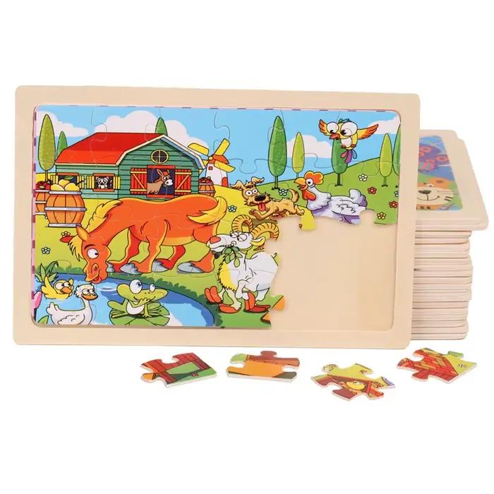 Puzzles en bois 24 pièces animaux de dessin animé jouets éducatifs pour enfants occasions spéciales cadeau d'anniversaire noël développement éducatif