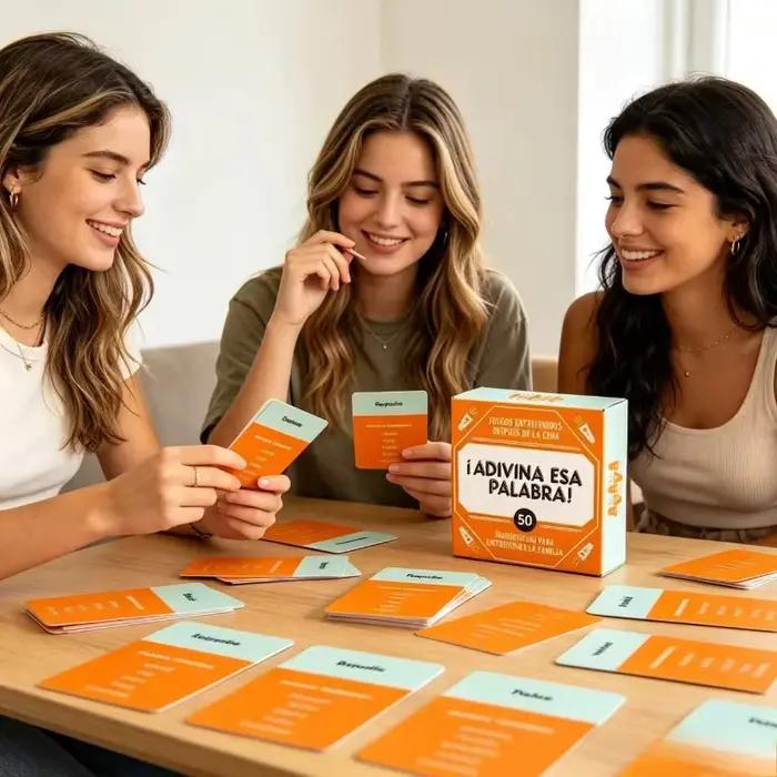 Jeu de devinettes de mots espagnols - 50 cartes de vocabulaire, jeu de cartes d'apprentissage des langues, jeu de réunion familiale, adapté aux adultes et aux adolescents.