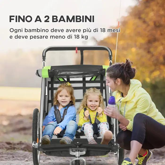 Remorque et poussette 2-en-1 HOMCOM pour enfants avec frein, ceinture 5 points, remorque de vélo avec poches latérales pour une sécurité maximale et des aventures en famille