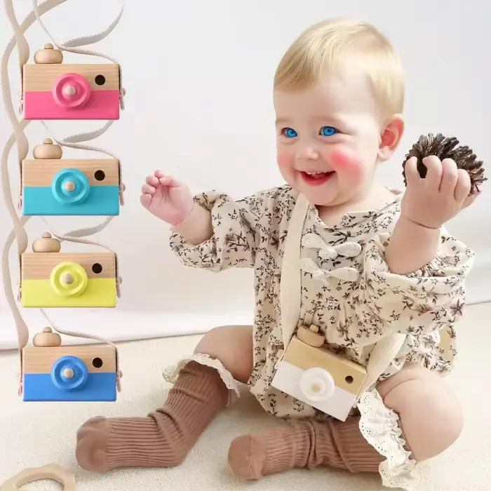 Caméra de mode en bois jouets pour bébé pendentif bloc