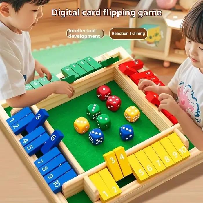 Jeu de société en bois avec dés arithmétiques pour 4 joueurs