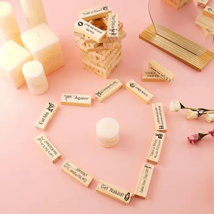 Jeux d'empilage 48 pièces pour adultes, jeu de tour de blocs pour Couples, jeu de culbutage de saint-valentin, fête de nuit pour Couples adultes