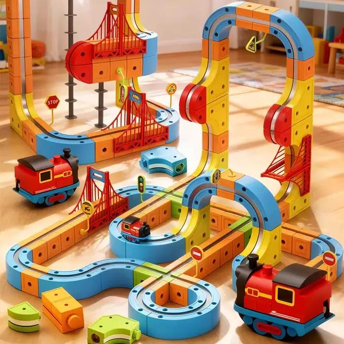 Ensemble de train électrique magnétique, voie magique, voiture, jouet cube DIY, modèle créatif éducatif, voitures de train, cadeaux pour enfants garçons de 3 ans