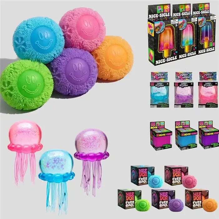 Méduse Douce à Presser Needoh Fuzz Ball Smile Jouet Anti-Stress et Anti-Anxiété Étanche pour Activités Aquatiques Occasions Spéciales