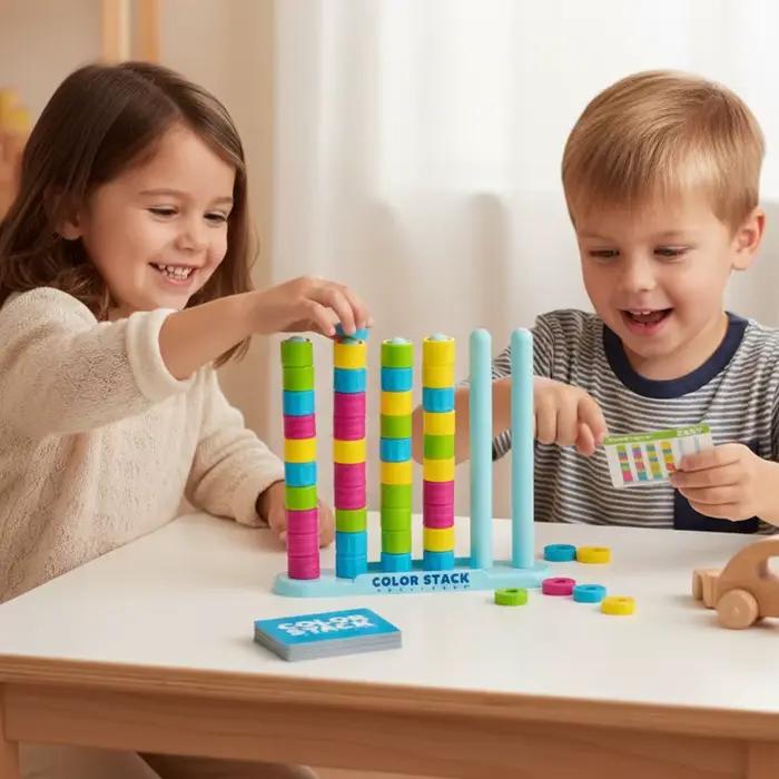 Jeu de société Color Stack Challenge : Jeu de table interactif avec cartes pour l'éveil intellectuel