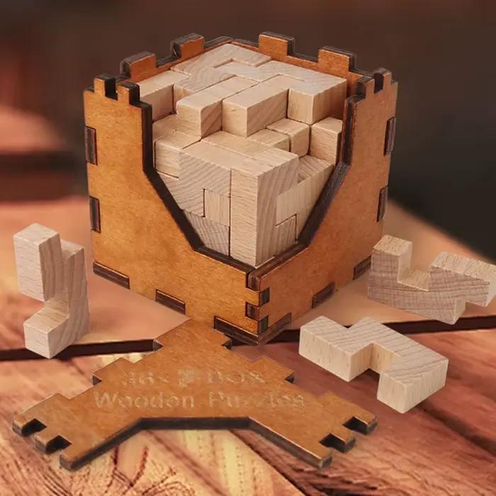 Nouveau jeu de puzzle de boîte de Cube de casse-tête de logique en bois 3D