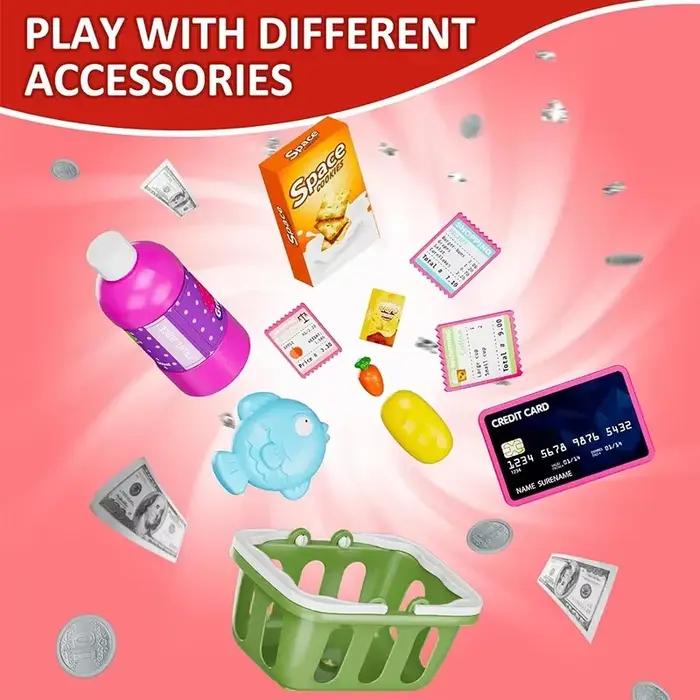 Ensemble de jeu de caisse enregistreuse d'achat avec calculatrice réelle