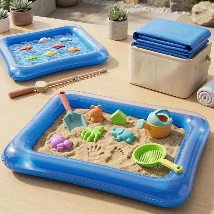 Plateau gonflable multifonctionnel 2/1 pièces pour sable de jeu, jeux aquatiques et de pêche, plateau d'activités sensorielles réutilisable pour enfants, bac à sable