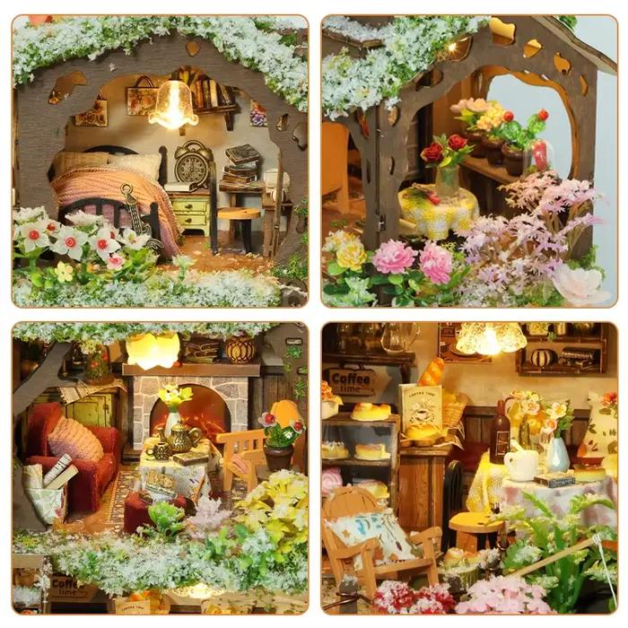 Kit de maison de poupée DIY en bois 3D, maisonnette de forêt hivernale faite à la main, décoration de maison miniature fantaisie, cadeau