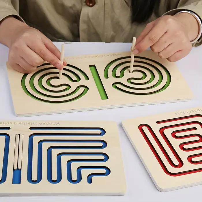 Puzzle de cerveau gauche droit pour enfants, jouet, stylo, mouvement, contrôle de trajectoire, formation, Coordination du cerveau, jouets éducatifs en bois