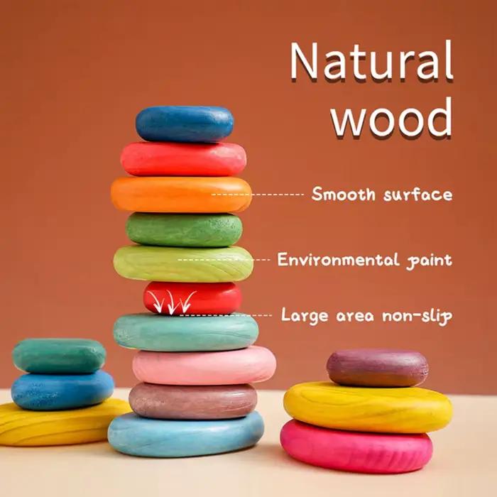 Blocs de construction en bois pour bébé, jouet éducatif Montessori sans BPA, pierre empilée arc-en-ciel, jouets empilables équilibrés, cadeaux pour enfants