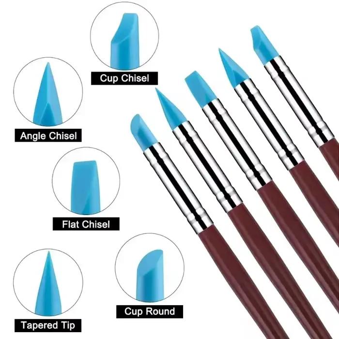 5 pièces/ensemble outils de Sculpture en argile de Silicone pour la modélisation des pinceaux pointage Nail Art poterie