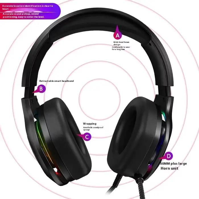 EKSA-Casque de jeu pour PC, PS4, PS5, E1000, 7.1 Surround RGB, casque filaire USB Gamer avec micro antibruit