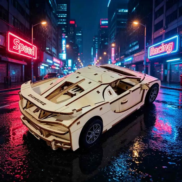 Puzzle de voiture de course en bois 3D : Cadeau artisanal DIY amusant et éducatif