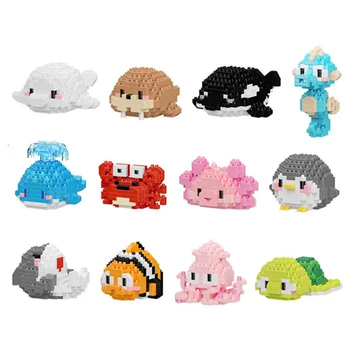 Blocs de construction de particules d'animaux du monde océan créatif, jouets pour enfants, Mini modèle Animal, jouets éducatifs, Construction Compatible