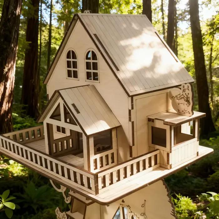 Modèle de puzzle de maison dans les arbres de la jungle en 3D