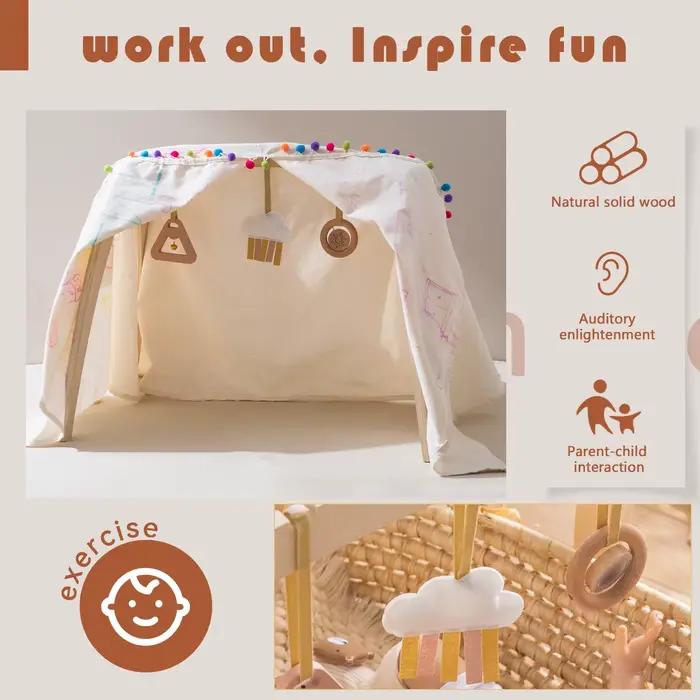 Jeu de gymnastique en bois pour bébé forme géométrique douce rembourrée clignotante musical décor de chambre jouet sensoriel pour maternité occasions spéciales
