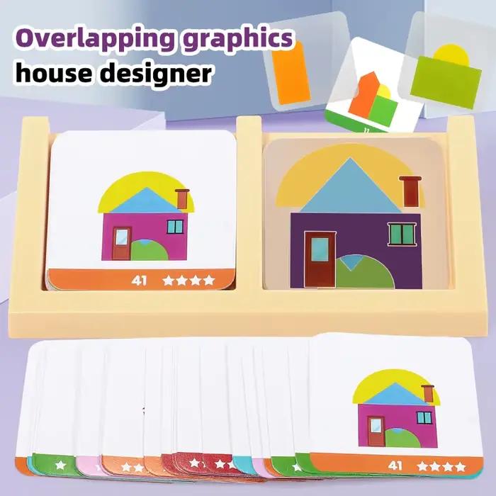 Jeu de logique sur la conception de maisons, jouets Montessori, formes géométriques créatives, imagination spatiale, réflexion intellectuelle, jeux de puzzle, jouet pour enfants
