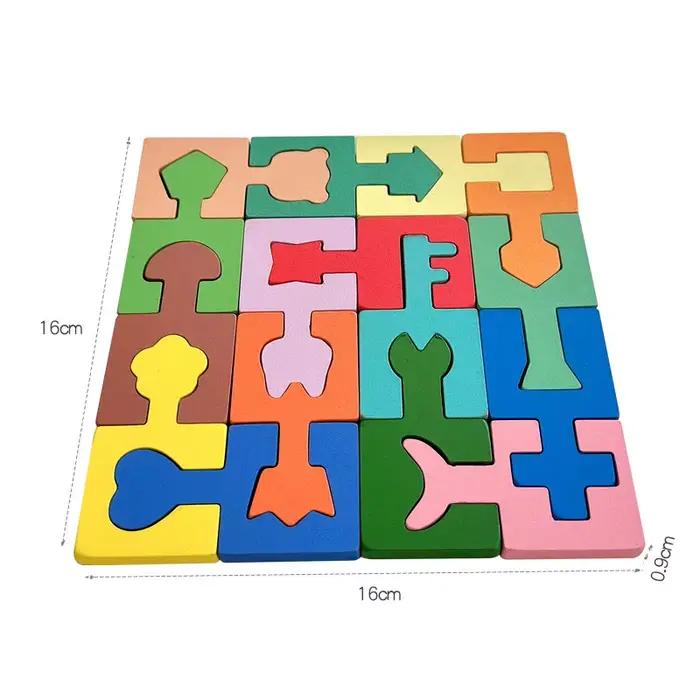 16 pièces de puzzles en bois colorés pour enfants
