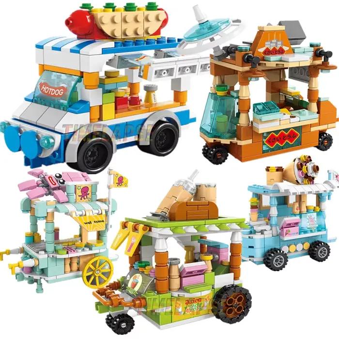 Kit de construction DIY Architecture : Magasin de crème glacée et de nourriture en blocs de rue, modèle de film classique, jouets pour filles