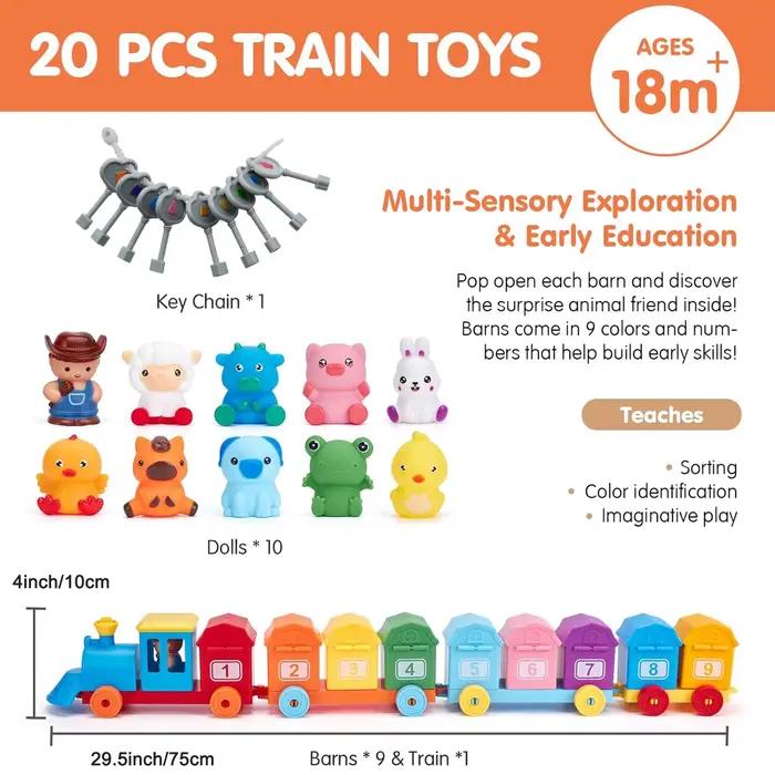 Ensemble de jouets éducatifs Montessori pour tout-petits : train, jeu de fête surprise, jouets de comptage et de tri, jeux de marionnettes pour développer la motricité fine