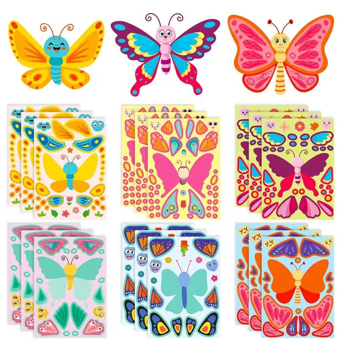 6 feuilles mignon enfants bricolage Puzzle autocollant jeux 6 papillon faire un visage drôle assembler