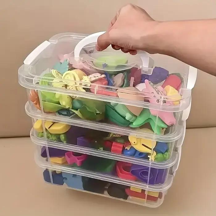 Boîte de rangement empilable Extra Large à 4 niveaux avec couvercle, organisateur en plastique transparent, boîte de rangement pour blocs de construction de jouets