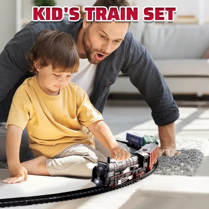 Ensemble de jouets de Train à vapeur de fret électrique rétro-assemblage de bricolage piste ferrée lumière son Simulation de fumée cadeau pour enfants