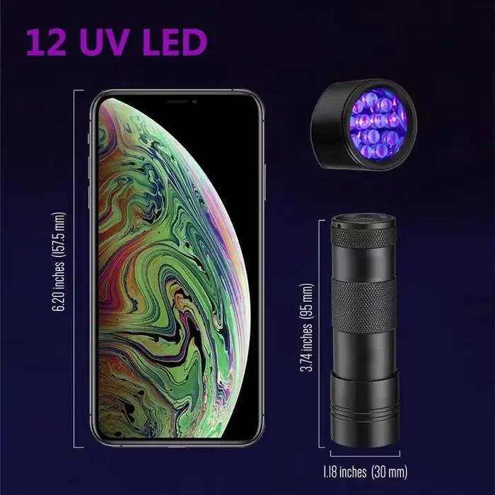 Lampe de poche UV portable 12/21/51 LED, lumière noire, torche ultraviolette 395 NM, détecteur de lumière noire pour les taches d'urine de chien et les insectes au lit