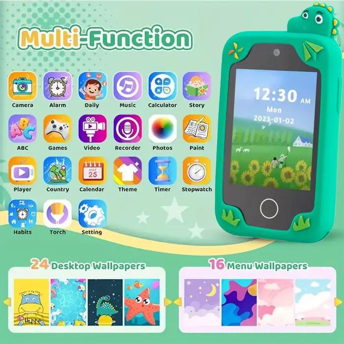 AMORUS enfants téléphone musical double caméra lecteur Mp3 fonction de jeu dessin animé bébé Mobile pour filles garçons anniversaire cadeaux de noël