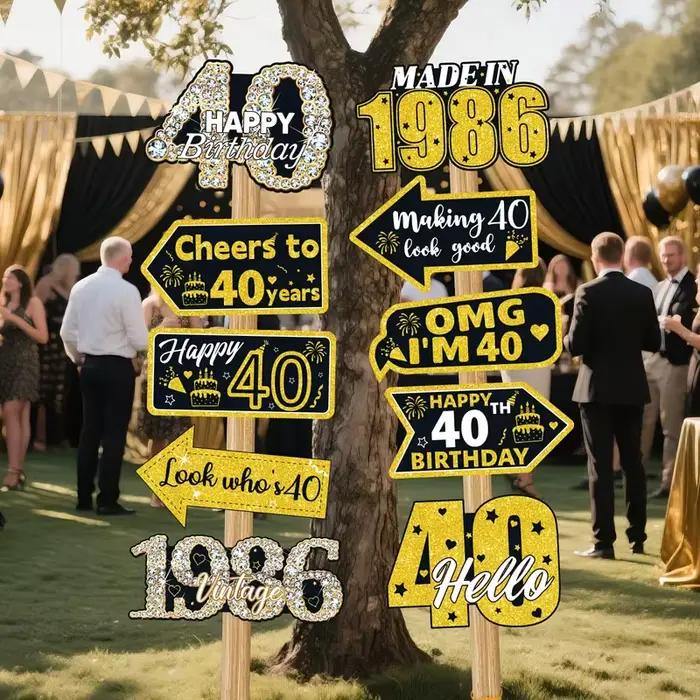 Accessoires de photomaton pour fête d'anniversaire 40 ans, noir et or pailleté, panneau vintage 1986, « Salut aux 40 ans », décorations et fournitures pour anniversaire adulte