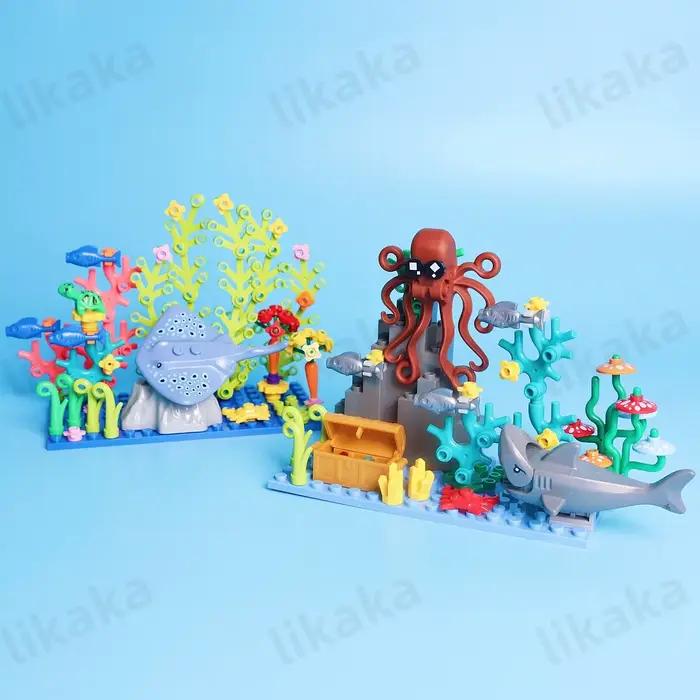 Blocs de construction d'animaux marins du monde sous-marin, jouets à rayons MOC, tortues, poisson, poulpe avec plantes aquatiques, ensemble de jouets de bricolage pour enfants