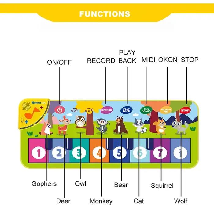 Tapis musical Chriyungel en plastique durable pour enfants de 3 à 6 ans, clavier de sol, tapis de piano, jouet éducatif attrayant pour apprendre la musique et la danse à la maison ou à l'école