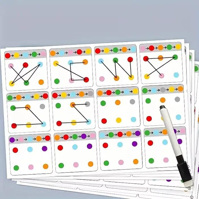 Cartes de liaison d'entraînement de stylo effaçable réutilisables de taille A4 de 12 pages, exercice d'attention de mise au point de suivi visuel pour les enfants pour améliorer la mémoire