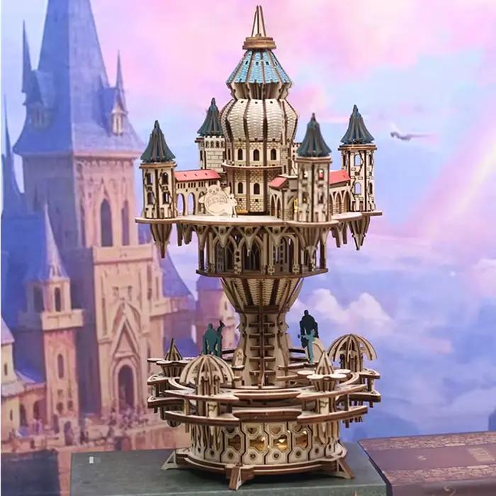 Bricolage 3D Puzzle en bois château dans le ciel boîte à musique assemblé modèle Miniature Kits Puzzles pour amis cadeaux d'anniversaire