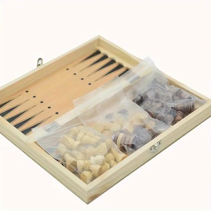 Jeu d'échecs en bois 3-en-1 de 24 cm/34 cm