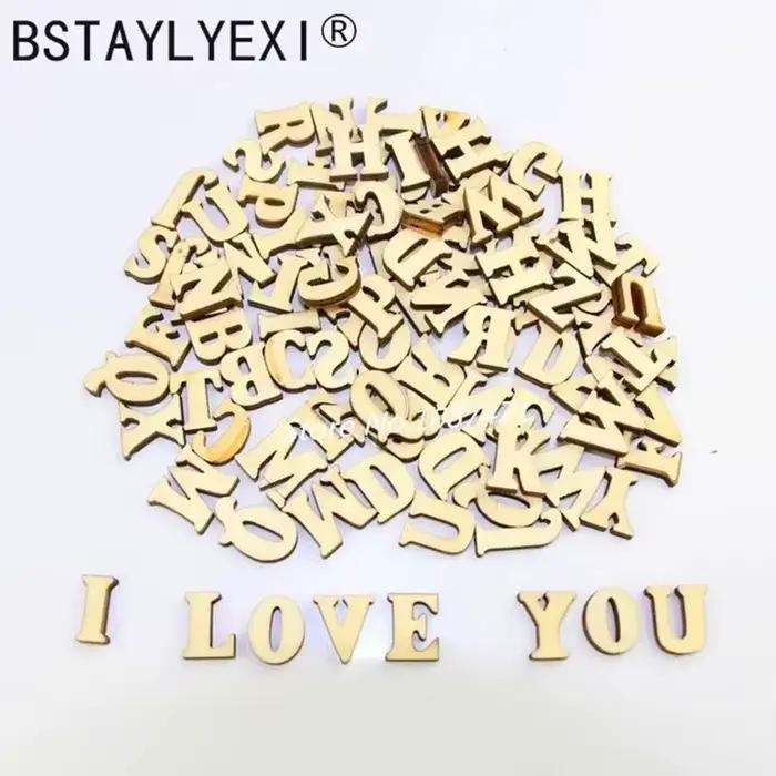 104 pièces lettres de l'alphabet anglais complètes chiffres en bois artisanat décoration de la maison Alphabet mariage anniversaire Figurines Miniatures