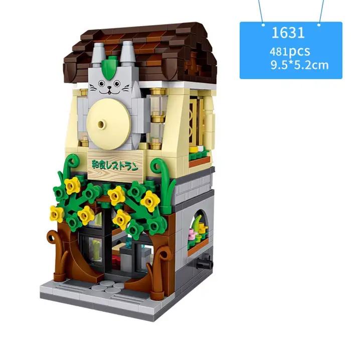 Mini blocs de construction City Street View : Boutique de cosmétiques pour chats, Magasin Little Bear, Restaurant japonais, Centre commercial - Jouets en briques pour cadeau
