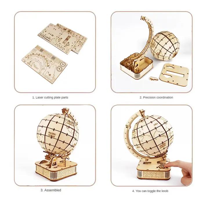 Puzzle Globe 3D en bois, jouet à assembler mécanique, bloc de construction, ensemble de modèles de terre pour adolescents, bricolage, géographie, carte du monde, jouet cadeau à construire