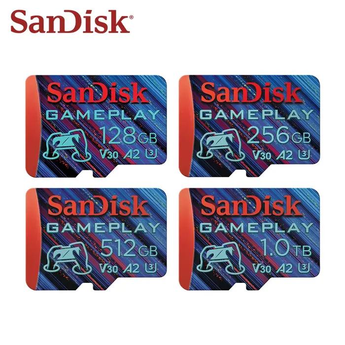 Carte microSD SanDisk GamePlay pour Switch, console de jeu ROG, A2 V30 U3 4K UHD, carte mémoire pour caméra d'action, drone, 128 Go, 256 Go, 512 Go, 1 To