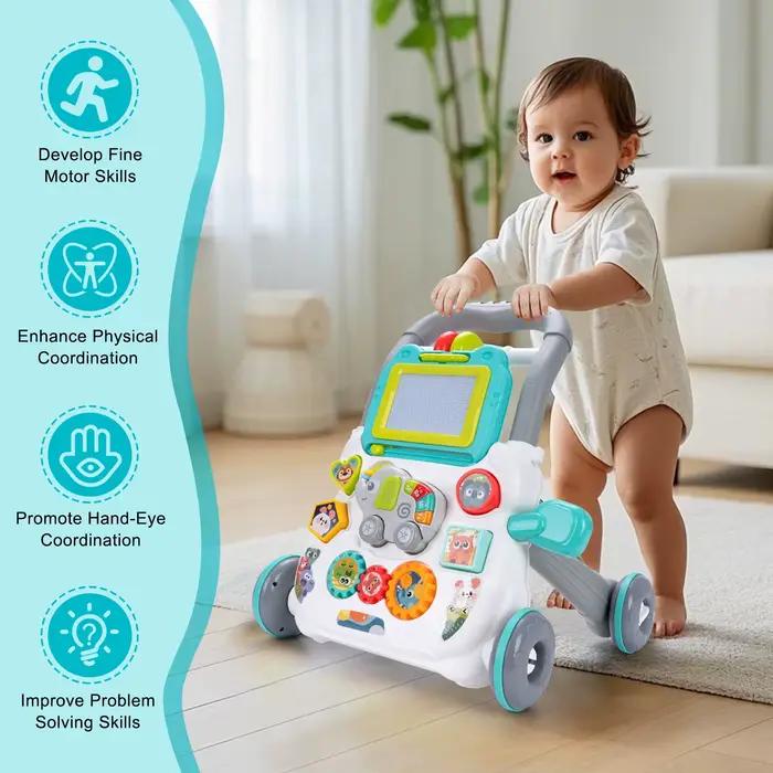 Trotteur musical multifonctionnel pour bébé avec tableau de dessin