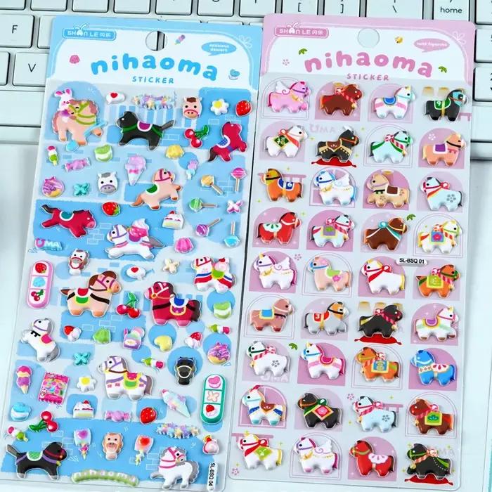 Autocollants 3D en relief Kawaii de petit cheval de dessin animé pour scrapbooking, journal créatif, papeterie mignonne, autocollant pour carnet, fournitures scolaires, cadeau