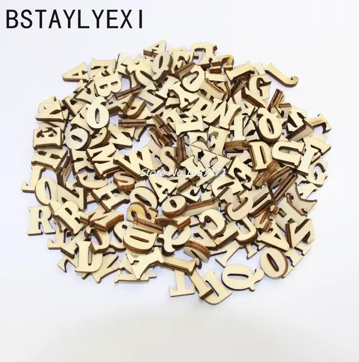 104 pièces lettres de l'alphabet anglais complètes chiffres en bois artisanat décoration de la maison Alphabet mariage anniversaire Figurines Miniatures